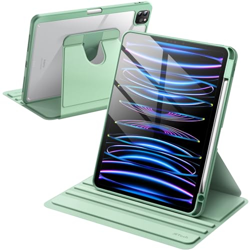 JETech Custodia Rotante per iPad Pro 11 Pollici 2022/2021 (4a/3a Gen) con Portapenne, Protezione con Rotazione a 360 Gradi Supporto Cover Chiaro Retro, Auto Svegliati/Sonno (Verde Matcha)