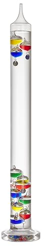 TFA Dostmann XL Analoges Glasthermometer Galileo Galilei, 18.1017, Flüssigkeitsthermometer, 64cm, Innentemperatur messen, einfaches Ablesen, silberne Temperaturmarken, Dekoobjekt, 17 bis 27°C, bunt