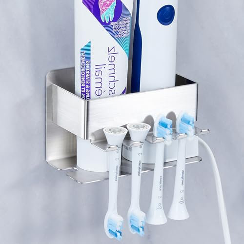 Elektrische Zahnbürste Halter Ohne Bohren, XILIMEN Zahnbürstenhalter Wand, Edelstahl Badezimmer Aufsteckbürsten Halter Zahnbürstenkopf Halter, Selbstklebende Zahnbürste Halterung für Zahnpasta