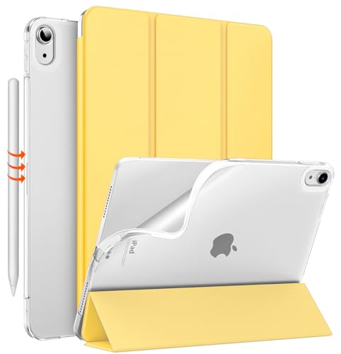 MoKo Funda para iPad Air 11 Pulgadas 7ª/6ª Generación, M3/M2 2025/2024, iPad Air 5ª/4ª Gen 10,9 2022/2020, Funda Trasera Translúcida Esmerilada TPU Blando, Auto Activación/Reposo,Amarillo Claro