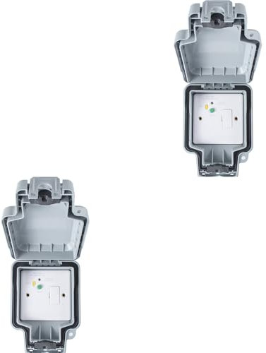2 PACK IP66 Outdoor 1 Gang Single 13A UK Plug Socket & 30ma RCD Garden Enclosure - Weatherproof Mains Safety Wall Face Plate