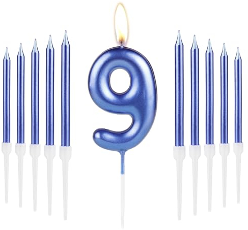 Royal Blue Happy 9th Birthday Candles, Number 9 Candle, Birthday Decorations for Cake, Toppers for Girls Boys, Wedding Anniversary