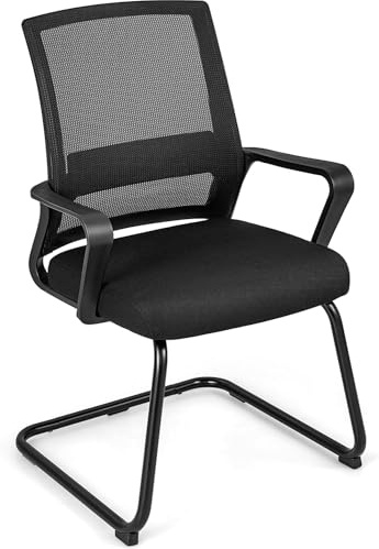GIANTEX Freischwinger Stühle mit Armlehne, Konferenzstuhl mit Lordosenstütze, Bürostuhl ohne Rollen, Schwingstühle für Konferenzraum & Besprechungszimmer (1)