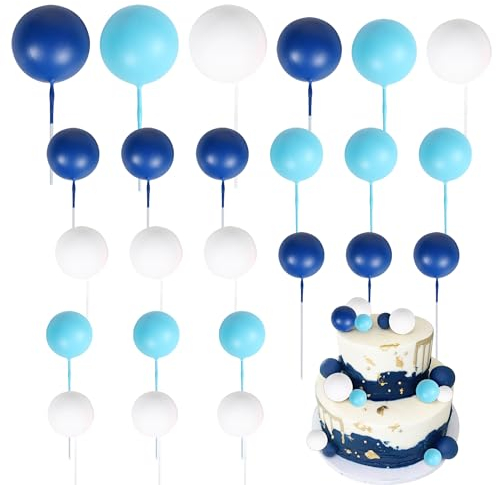 SYKYCTCY 24 Pack Ball Cake Toppers Balls Cupcake Toppers Insert Foam Ball Shaped Cake Picks Mini Balloon Cake Decoration for Wedding Anniversary Baby Shower Birthday Party Cake Decorations Supplies