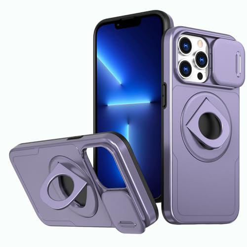 Rdyi6ba8 Coque Compatible avec iphone 13 Pro Max, Cache-Objectif Coulissant, Protection Caméra Étui, avec Anneau Rotatif à 360° comme Support Housse pour iphone 13 Pro Max-Violet