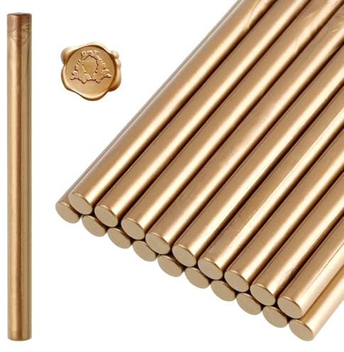 DAJISI 20 Pcs Sealing Wax Sticks Mini Glue Gun Wax Seal Sticks Sealing Wax Sticks Metallic Light Gold Sealing Wax ticks for Wedding Invitations Letter Envelope Cards and Crafts (Antique Gold)