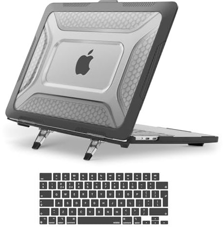 MOSISO Custodia Compatibile con MacBook Air 13 Cover M4 M3 M2 Chip 2025 2024 2023 2022 A3240 A3113 A2681, per MacBook Air 13,6'' Case Favo Servizio Pesante Paraurti TPU&Copritastiera, Nero