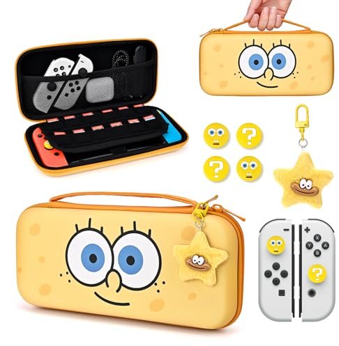DLseego Custodia Compatibile con Switch e Switch OLED, Cartoon Duro Portatile Custodia Switch e Custodia Switch OLED con Switch Accessori 4PCS Switch Copri levette analogiche e 1 Charm,Giallo