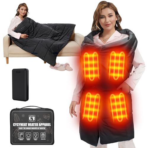 CYCYHEAT Couverture chauffante sans fil avec batterie 20 000 mAh 7,4 V pour homme et femme - Couverture chauffante électrique portable avec 8 zones de chauffage et 3 niveaux de température - Pour la