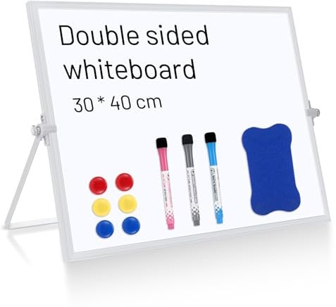 Kasanni Whiteboard Magnetisch Abwischbar Whiteboard Klein Beidseitige Verwendung Whiteboard Mit StäNder Tragbarkeit Geeignet für den Einsatz im Büro, zu Hause und in der Schule (30 cm x 40 cm)