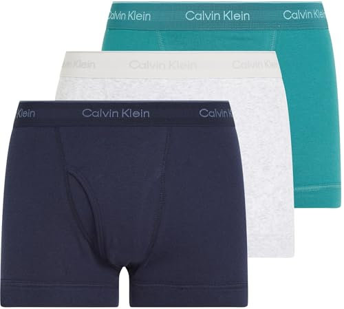 Calvin Klein Calzoncillos bóxer Hombre Pack de 3 Trunks con Logotipo en la Cintura, Multicolor (Shoreline, Snow HTHR, Lively Teal), S