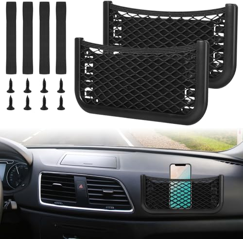 Auto Aufbewahrungsnetz, 2 Stück Selbstklebendes Netztasche Auto, Elastisch Ablagenetz mit Gummiband und Schraube, Kofferraum Netztasche Gepäcknetz 26 x 12cm für Wohnmobil, Boote, Zuhause