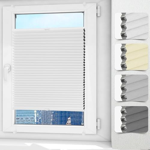Allesin Wabenplissee ohne Bohren Verdunklung Thermo Plisseerollo Klemmfix Zweifarbig Weiß-Weiß 90 x 200 cm (BxH), Verdunklungsplissee Sonnen-, Sicht- & Schallschutz für Fenster & Tür