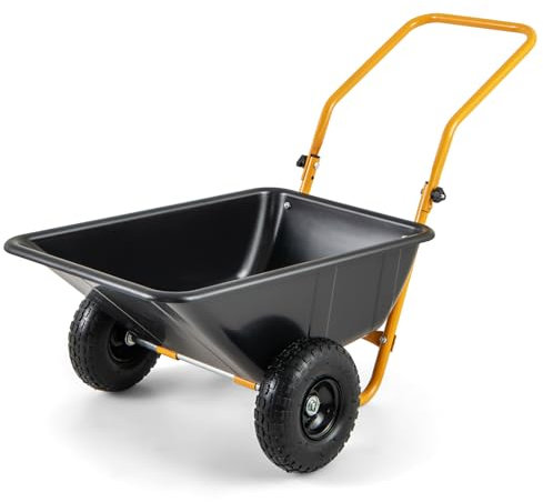 COSTWAY 2-Wheeled Wheelbarrow, 80L Heavy Duty Garden Cart with 270° Adjustable Handle and 26cm Pneumatic Tires, Home Yard Dolly Utility Carts Hold up to 100KG (Black+Yellow)