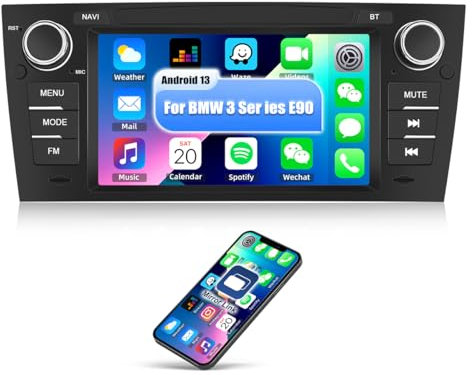CAMECHO Andriod 13 Car Stereo for BMW 3 Series E90/E91/E92/E93 (2005-2011),7 Inch Double DIN Touch Screen Bluetooth Car Stereo with Sat Nav WIFI/FM/RDS Mirror Link SWC and USB