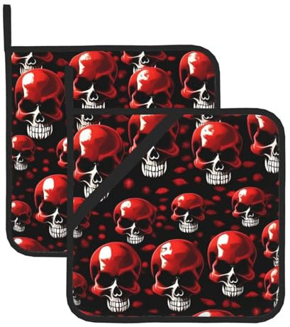 YHBLYKXP Juego de 2 soportes para ollas con estampado de esqueletos rojos, resistentes al calor, para cocinar y hornear