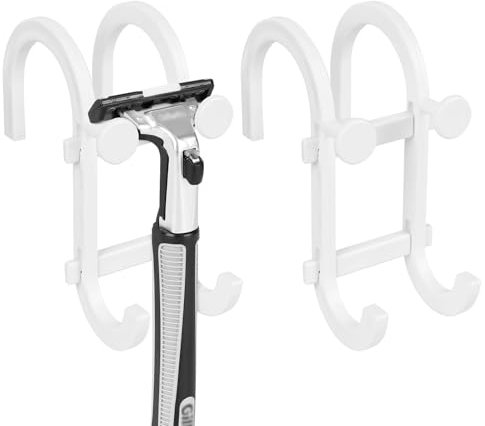 Linkidea Shower Razor Holder, Loofah Storage Stand, Bathroom Razor Hook Compatible with Gillette ProGlide Power, Vector 3, Mach 3, Venus Platinum & ComfortGlide (White)