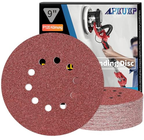 ALPXUXP Schleifpapier 225mm Klett 120 körnung 10-Loch Schleifscheibe für Trockenbauschleifer ​Schleifgiraffe Rund Schleifpapier(25 Stück)