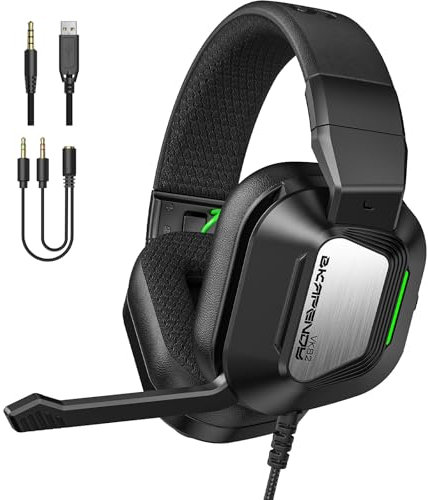 SKAPENDY VK82 Casque de jeu – Casque 360° Surround Sound pour PS5, PS4, Xbox, Switch, RVB Noir