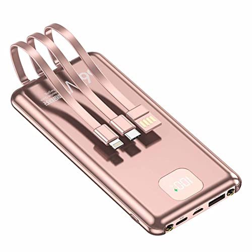 SXYKXYDL Power Bank 20000Mah, Caricabatterie Portatile con Cavi Integrati USB C Powerbank 3 Uscite e 2 Ingressi con Display LED Torcia Caricabatterie per Telefono Power Bank Batteria, Rosa