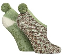 ELLE Women's Cosy Socks - Mary Jane, Pom Poms, Anti Slip Grips, Warm,Winter, Colourful, Bright, Size 4-8 Multipack of 2