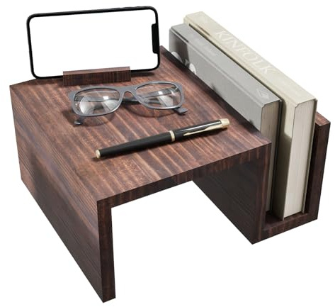 Whemyreat Sofatablett Armlehne Aus Holz,Anti-Rutsch Sofa Ablage Mit Zwei Seitentaschen Und Telefonhalterung,Sofalehne Ablage,Couch Tablett,Sofa Armablage,Flexibles Armlehnen Organizer,Dunkelbraun