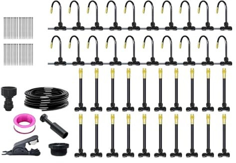 Tuxuseo di irrigazione a goccia da giardino – Kit di irrigazione a goccia – Impianto di irrigazione automatico per prato terrazza con irrigatore e a spruzzo come