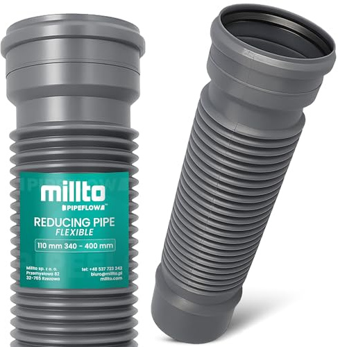 Millto Flexible Abflussrohr 110 mm 340-400 mm Regenrinne Fallrohr Verlängerung Ablaufverlängerung Belüftung Kanalisation Dachrinnen-Fallrohrverlängerung Flexibel