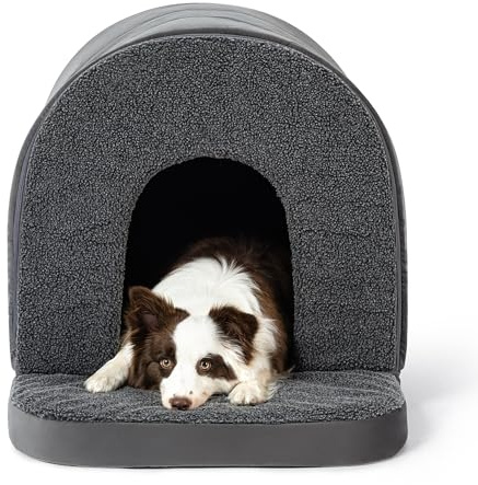 PELZIN Orthopädisches Hundehöhle - Hundehaus für Drinnen - Hundehütte Indoor rutschfest - Waschbar Hundebett Mit Dach für Große Hunde & Einen 91cm Hundekorb - 89x59cm, Grau