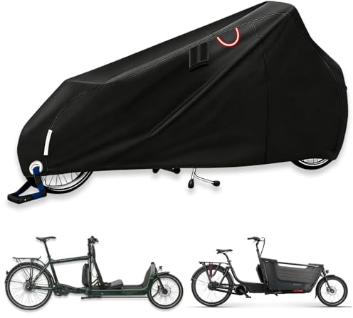 Lastenrad Abdeckung Fahrradabdeckung Wasserdicht, 420D Oxford Lastenrad Fahrrad Abdeckplane mit Reflektorstreifen & Schlosslöcher UV-Schutz Reißfest Regenschutz für Lastenfahrräder (270x75x100cm)