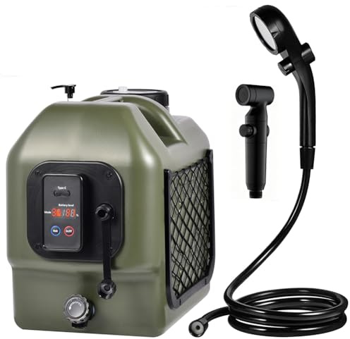 YIIQIQ Portable Camp Shower 5-Gallon 2/5/8 Hours Battery Life Cordless Electric Rechargeable Food-Grade Water Tank for Camping Pressure Washer for Garden & Pet Cleaning
