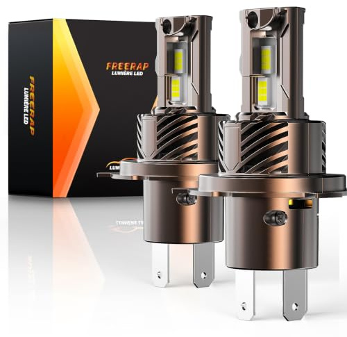 FREERAP Ampoule LED H4 36000LM 6500K 600% Plus Lumineuse | 120W H4 LED Avec Ventilateur, Durée De Vie 70000 Heures, Taille 1:1, IP68 Imperméable, Plug and Play, Paquet De 2