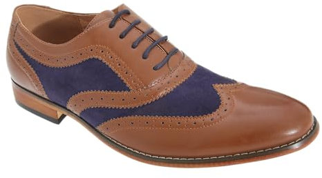 Goor Gatsby Mens designer Brogue Tan Brown with Blue insert Mens Shoes Size 10