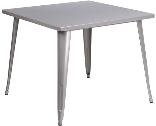 Flash Furniture Parker Tisch für drinnen und draußen, Metall, quadratisch, 90,2 cm, silberfarben