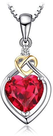 JewelryPalace Liebe Knoten Herz 4ct Erstellt Rubin Kette Anhänger 45CM, Rot Schmuck Set, Ketten Gelb Gold Halskette Damen Silber 925 Collier Damen, Ketten Frauen Bicolor Schmuck Mädchen