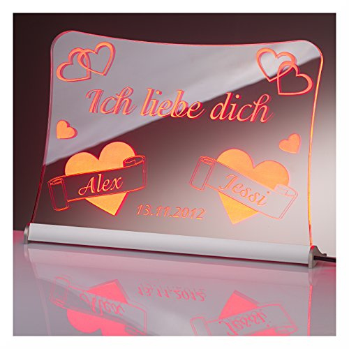 LED Acrylglas Schild Ich liebe dich, 30x20 cm, mit persönlicher Laser Gravur (rot)