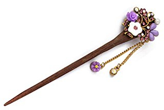 Frcolor Broche en bois pour cheveux chinois, avec pompon, style rétro, violet (style aléatoire)