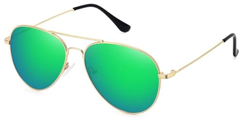 WOWSUN Classic Polarized Sunglasses for Women Men (Green lens golden frame)