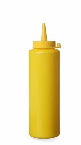 HENDI Flacon distributeur, bouteille à condiments et à sauces, réutilisable, recipient à presser, ketchup, moutarde, huile d'olive, vinaigrettes, mousses, 0,7L, ø70x(H)240mm, jaune, PE, PP