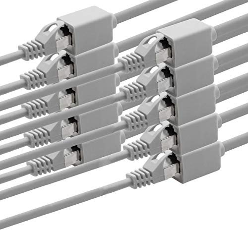 1aTTack.de 618357 Adattatore prolunga CAT7 Cat.7-0,5 m - Cavo Ethernet Cavo di rete Lankabel 10 Gb/s cavo grezzo con presa (RJ45) Cat6a 10 pezzi - grigio