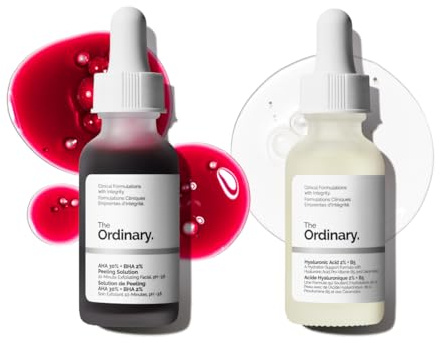 The Ordinary Bright & Hydrated Serum Duo, AHA 30% + BHA 2% Peeling Solution and Hyaluronic Acid 2% + B5, Exfoliating and Hydrating Skincare Set, 1 Fl Oz Each