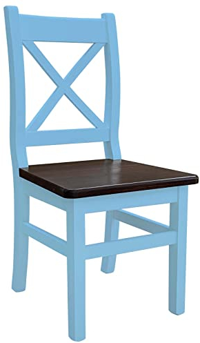 k koma Blau Holzstuhl Kreuzstuhl MASSIV Kiefer Holz -NEU Landhausstil MASSIVHOLZ (NUSS)
