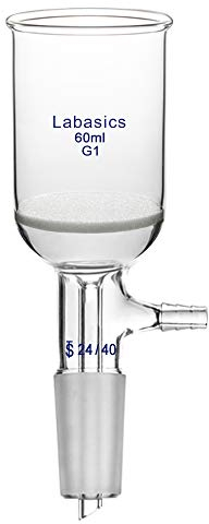 Labasics Embudo de Filtración Buchner de Vidrio de Borosilicato con Frita Gruesa (G1), 43mm I.D, 57mm de Profundidad, Buchner Filtering Funnel con Junta 24/40 y Tubería Dentada al Vacío (60ml)