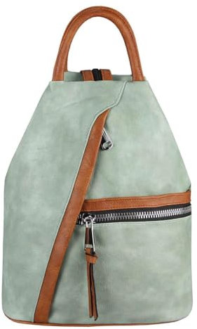 OBC Damen Rucksack Tasche Schultertasche Leder Optik Daypack Backpack Handtasche Tagesrucksack Cityrucksack Grün-Braun