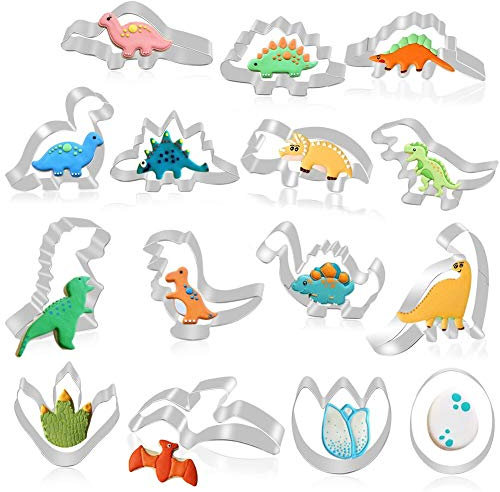 GIANOLUC 15 Stück Dino Ausstechform, Edelstahl Dino Keksausstecher, Dino Party Set, Keksausstecher Dinosaurier, Dino Ausstecher, Fondant Plätzchen Ausstecher für Kinder Geburtstag Dino Party Deko