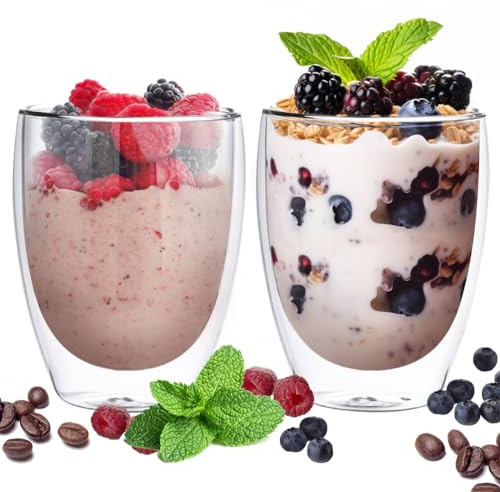 CENBEN 2 Pcs 350 ML Vaso Doble Pared Tazas Cristal Vaso Doble pared Cristal,Tazas de Cristal Café Espresso Transparente,Resistente al Calor para Bebida,Café,Té,Leche,Cerveza