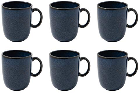 Villeroy & Boch like. by Lave Bleu Becher mit Henkel 6er Set, 400 ml, Kaffeebecher mit einzigartiger Glasur, Skandinavisches Design, Steingut, Blau