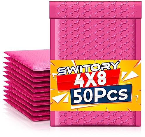 Switory 50pcs 10.2x17.7cm Versandtaschen, Gepolsterte Umschläge Bubble Lined Poly Mailer Selbstversiegelnde Schwarz für die Verpackung