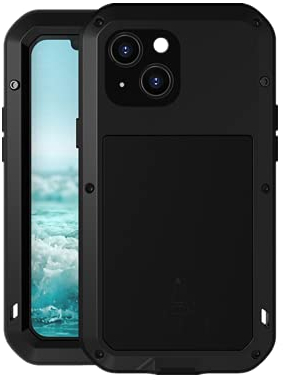 LOVE MEI Schwerlast Hülle für iPhone 13 Mini, Outdoor-Sportarten Heavy Duty Ganzkörper Schutzhülle Stoßfest Staubdicht Metall Cover mit Hartglas, Unterstützt Wireless Charging (Schwarz)