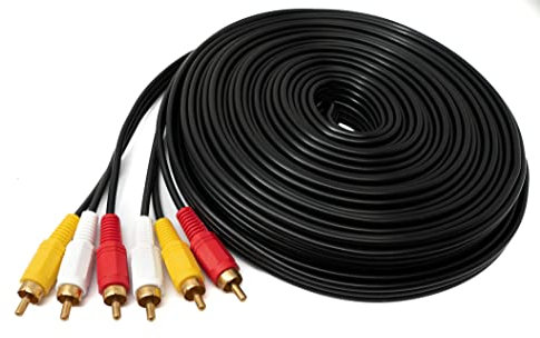 System-S Cable RCA 3 RCA de 15 m macho a macho, adaptador AV estéreo y compuesto, color negro